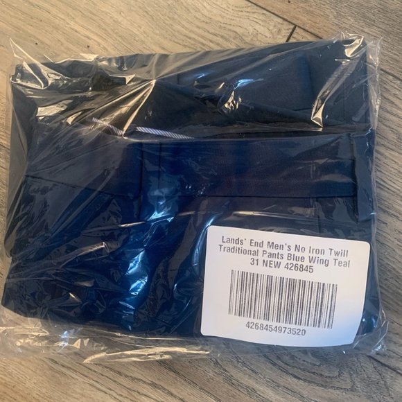 NWT LANDS' END MEN'S NO IRON TWILL TRADITIONAL PANTS COLOR BLUE WING TEAL 31 - Picture 7 of 9
